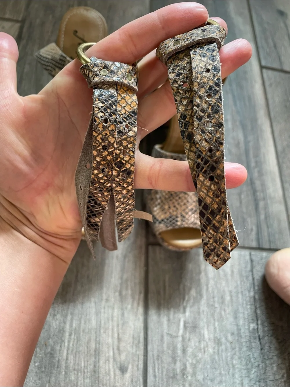 Free People Tan Snake-Print Block Heel Sandals